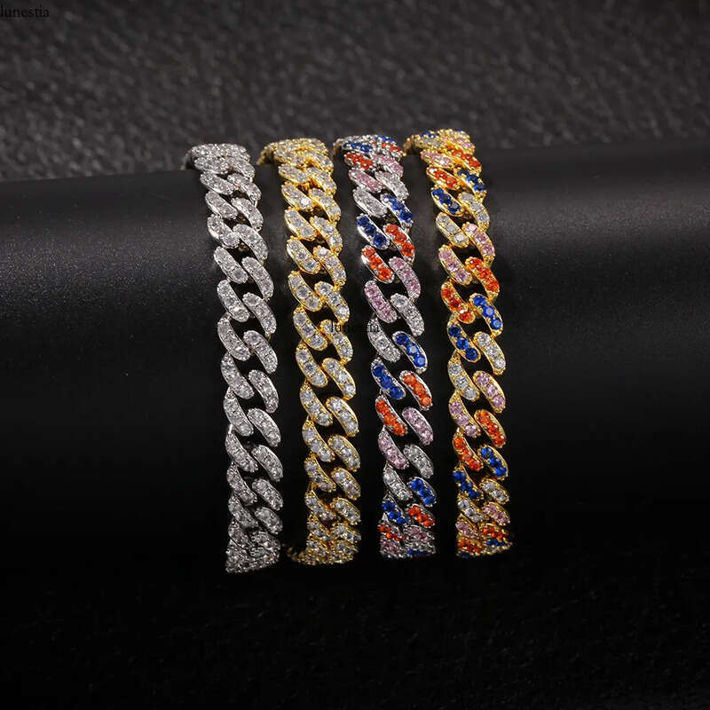 Iced Out Miami Cuban Link Chain Mens Gold Chains PINK Necklace Bracelet Fashion Hip Hop Jewelry 9MM