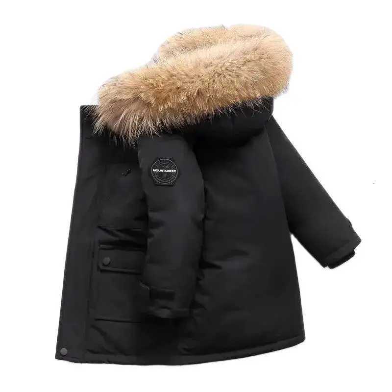Kids Boys Christmas Jacket Winter Warm MidLength Coat Fur Collar Hooded Zipper Outerwear Teenage Snowsuit Sports Casual ClothesT251016