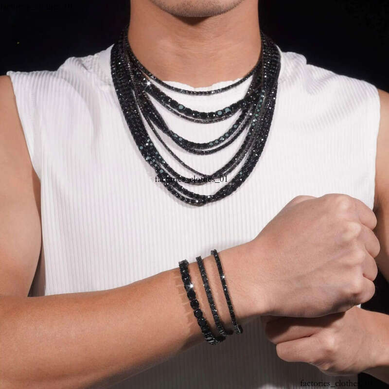 Sier Jewelry Hip Hop GRA Certificate Gold Plated Necklace Black Moissanite Tennis Chain