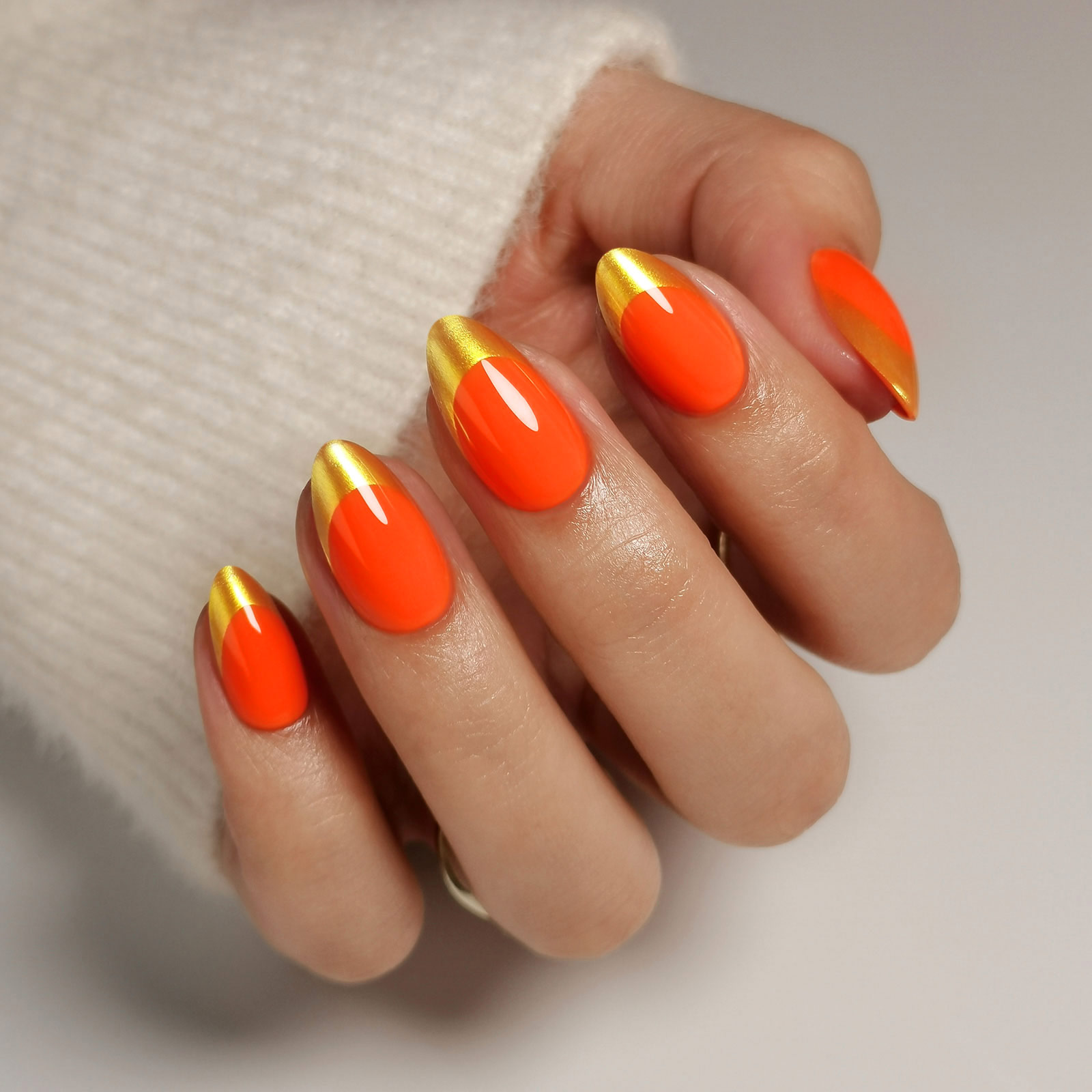 Reusable Gold French Tip Press-On Nails Soft Gel, Almond Shape, Fits All Fingers | Set of 32