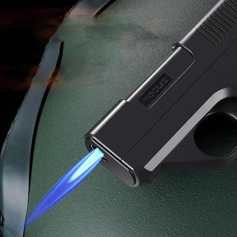 2023 New Clip Gun Type Butane Gas Lighter Three Capacity Cigarette Holder Windproof Jet Blue Flame Lighters Mens Gift NO GAS C251016