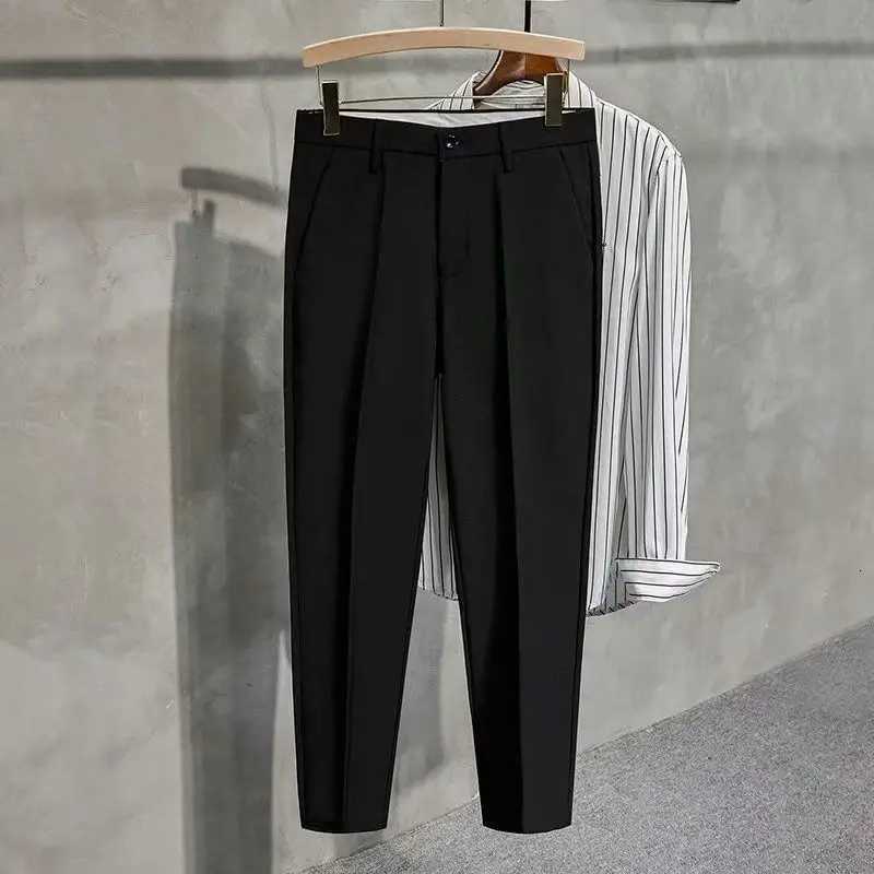 Black Slim Fit Man 9 Cropped Suits Pants New Antiwrinkle Vintage Formal Designer Clothes Classic Casual Suit Trousers for Men X251016