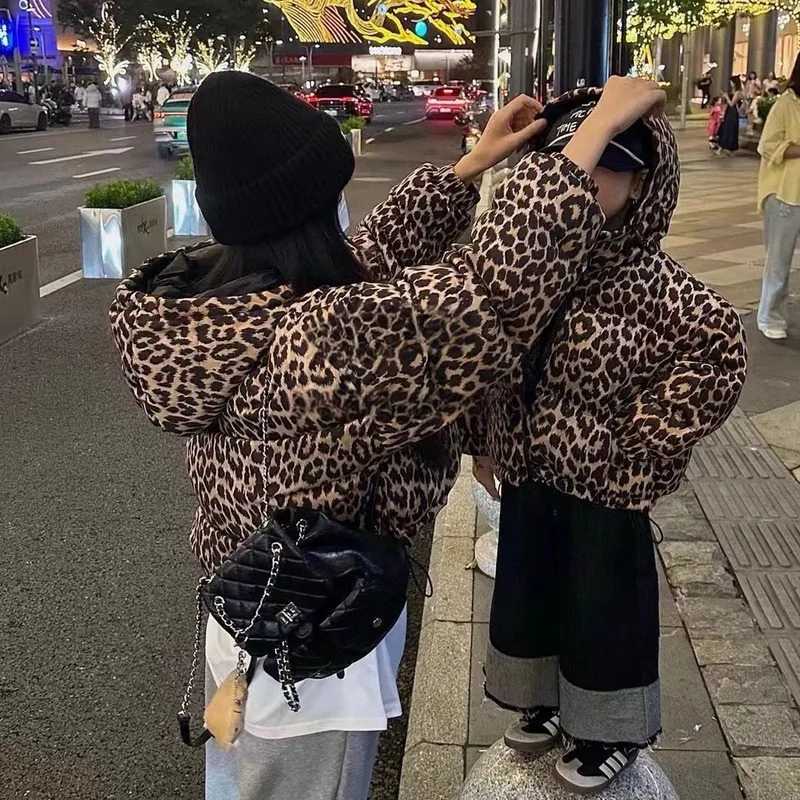 New Childrens Reversible Leopard Print Puffer Jacket Winter Hooded Coat Thickened Warm Cotton Padded Jacket Fashion OuterwearT251016