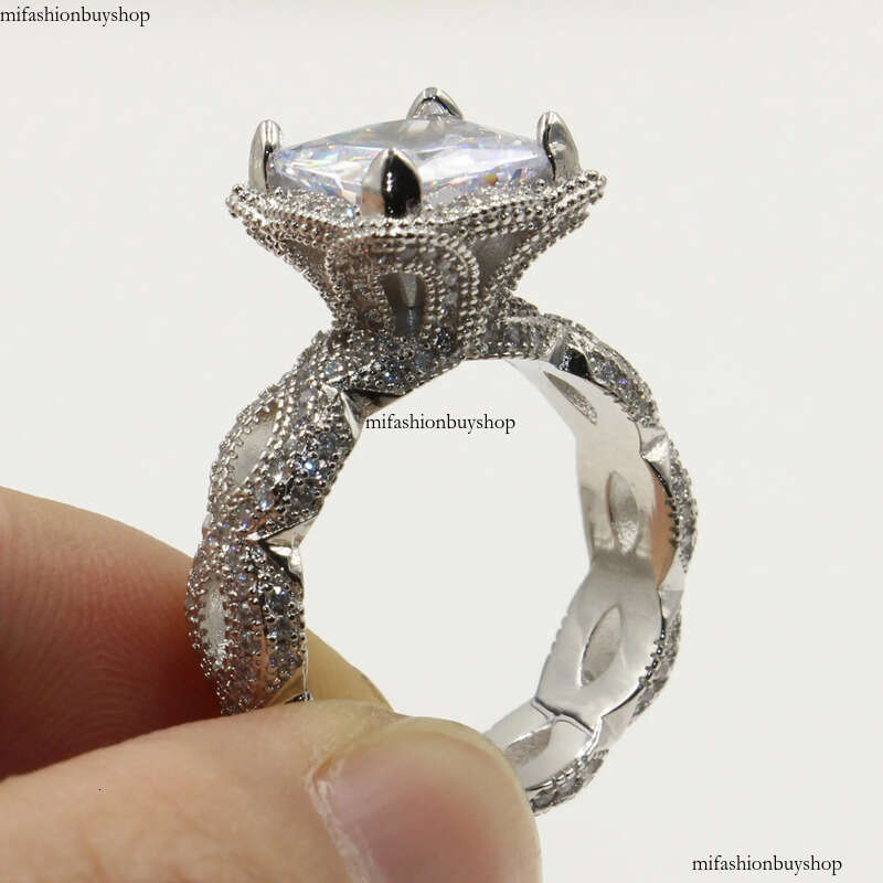 Size 5-10 Vintage Fashion Jewelry Sterling Sier Princess Cut White Topaz CZ Dia Women Wedding Band Ring For Lover Gift