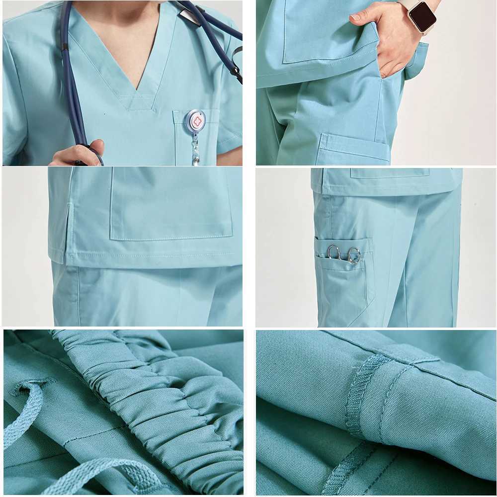 Functional Durable Medical Uniforms Nonelastic Basics Hospital Nursing Multiple Pockets Cargo Scrubs Sets for Women Men 8020 X251016