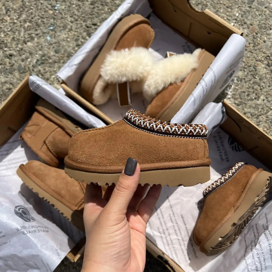 Kids Toddler Tasman II Slippers Tazz Baby Shoes Chestnut Fur Slides Sheepskin Shearling Classic Ultra Mini Boot Winter Mules Slip-on Wool Little Big Size 20-35
