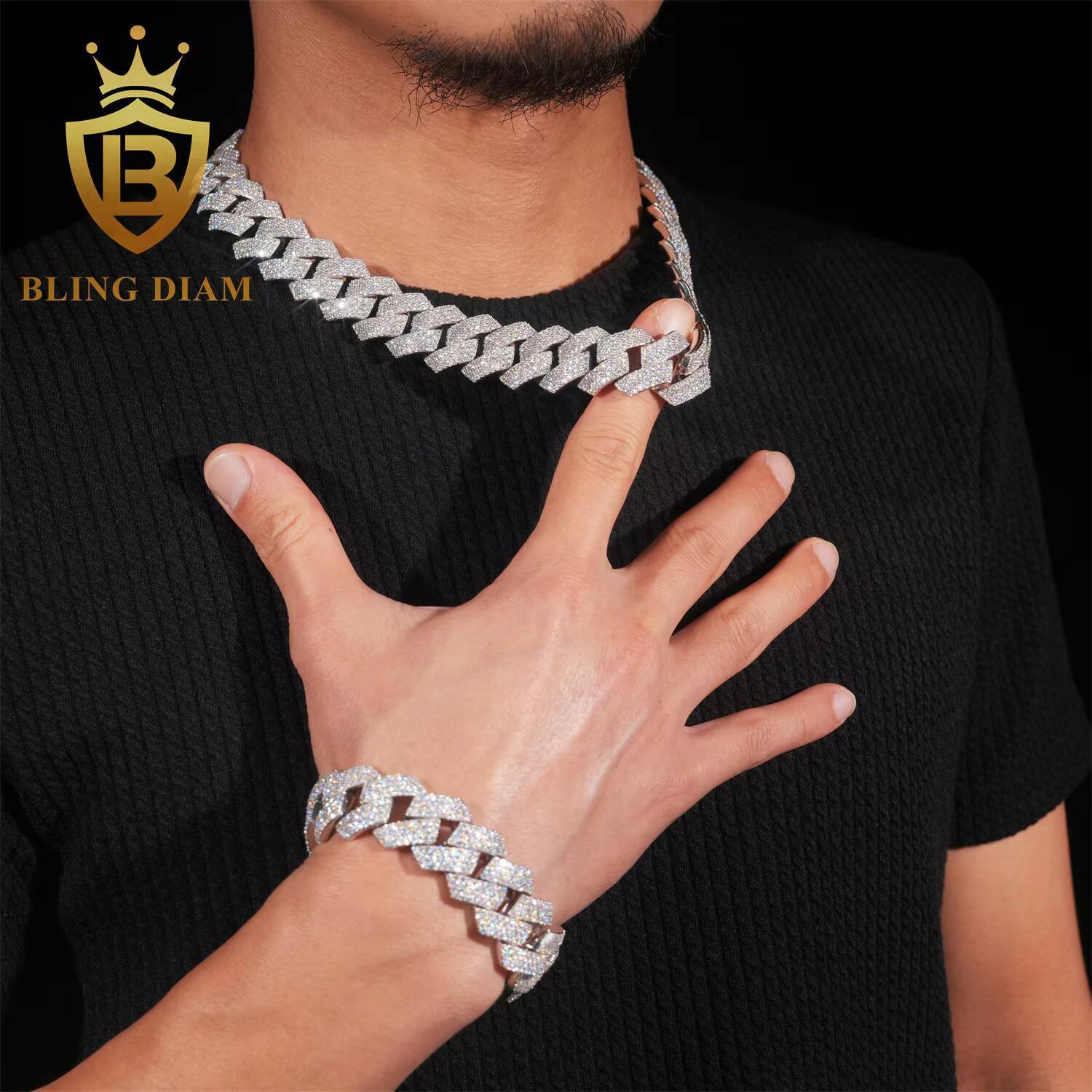 4Rows 20mm Hip Hop Moissanite Cuban Llink Chain 925 Silver Iced Out Cuban Chain Bracelet Pass Diamond Tester