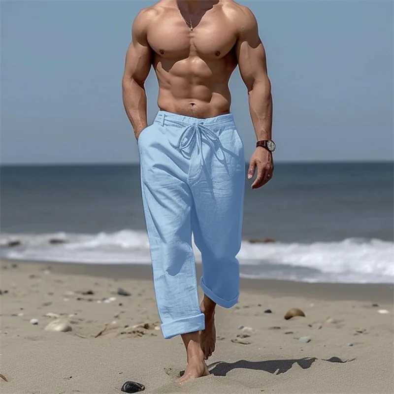 Mens Drawstring Beach Front Pocket Straight Pants Solid Color Comfortable Breathable Casual Daily Vacation Trousers J251016