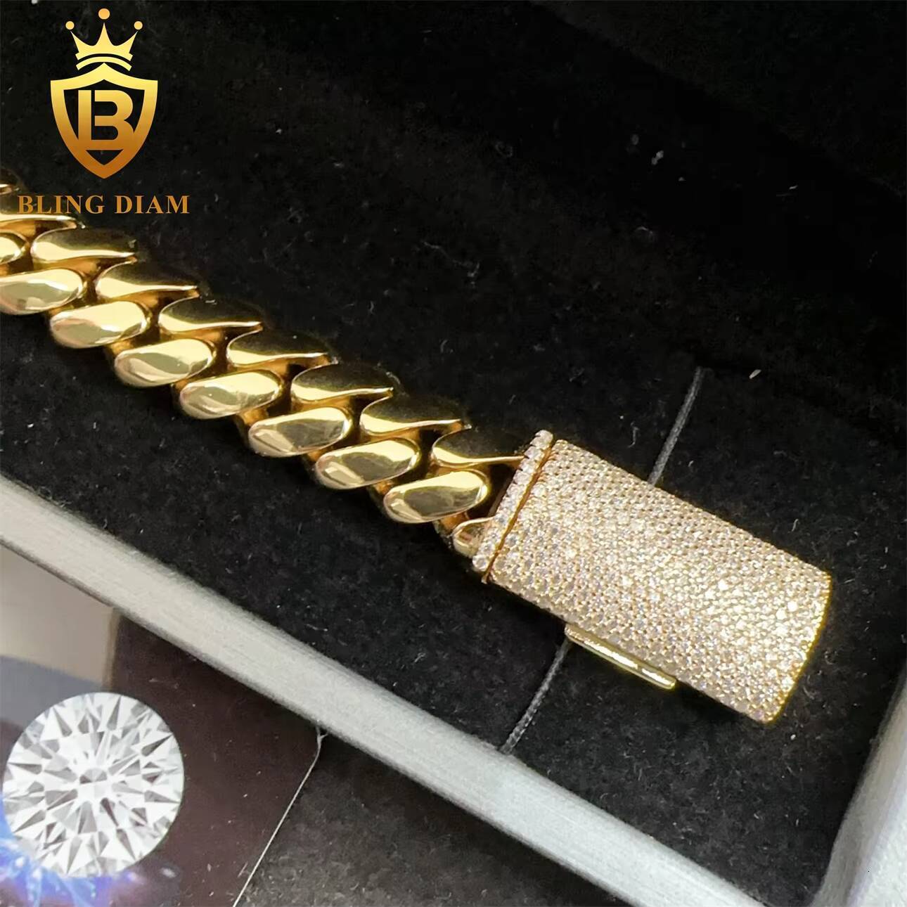 Moissanite Cuban 12mm 925 Sterling Silver Iced Out VVS Moissanite Clasp Hio Hop Jewelry Plain Cuban Bracelet