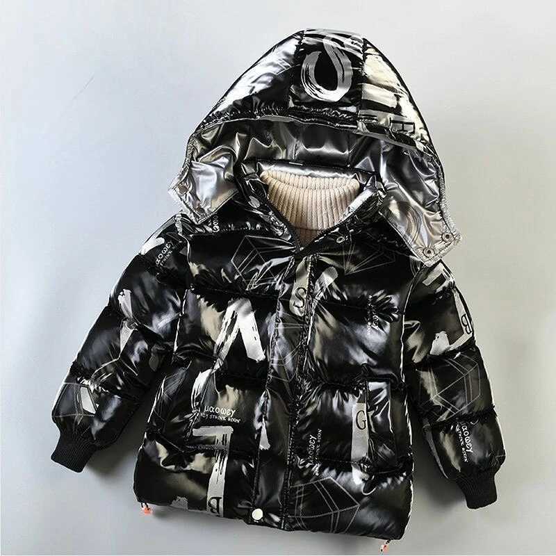 2024 Childrens New Bright Leather Wash Free Down Cotton Coat Thickened Boys Winter Wear Fashion 30 Degrees 10 9 11 YearsT251016