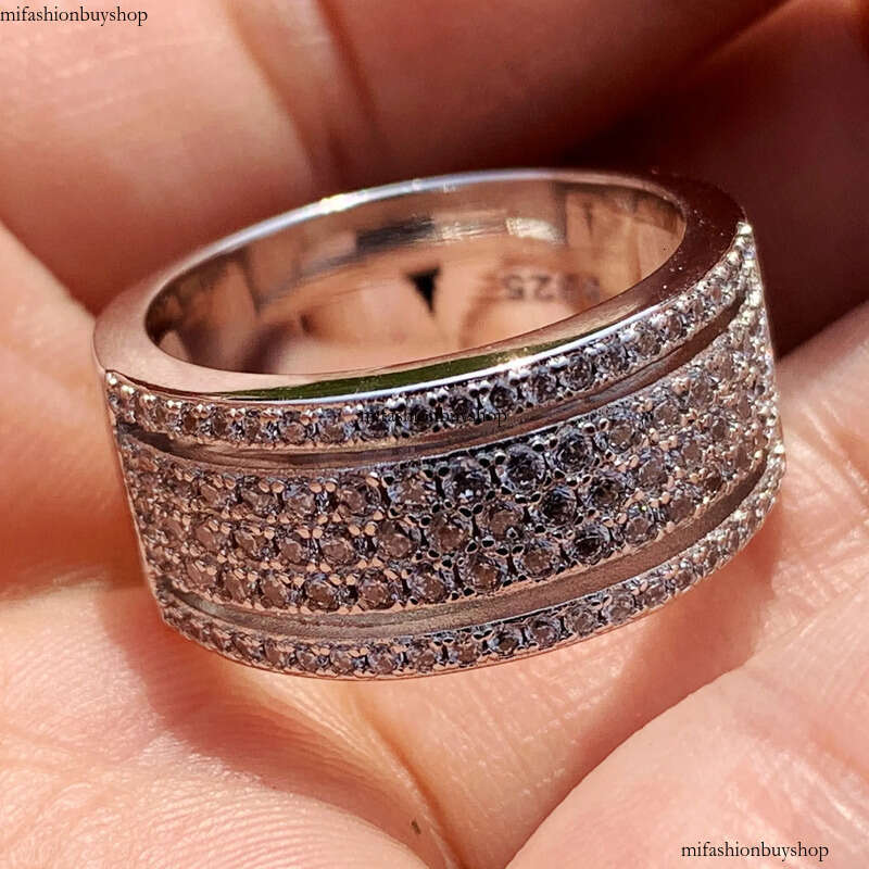 Rulalei Sparkling Jewelry Sterling Sier Pave White Sapphire CZ Dia Gemstones Party Promise Women Wedding Band Ring Gift