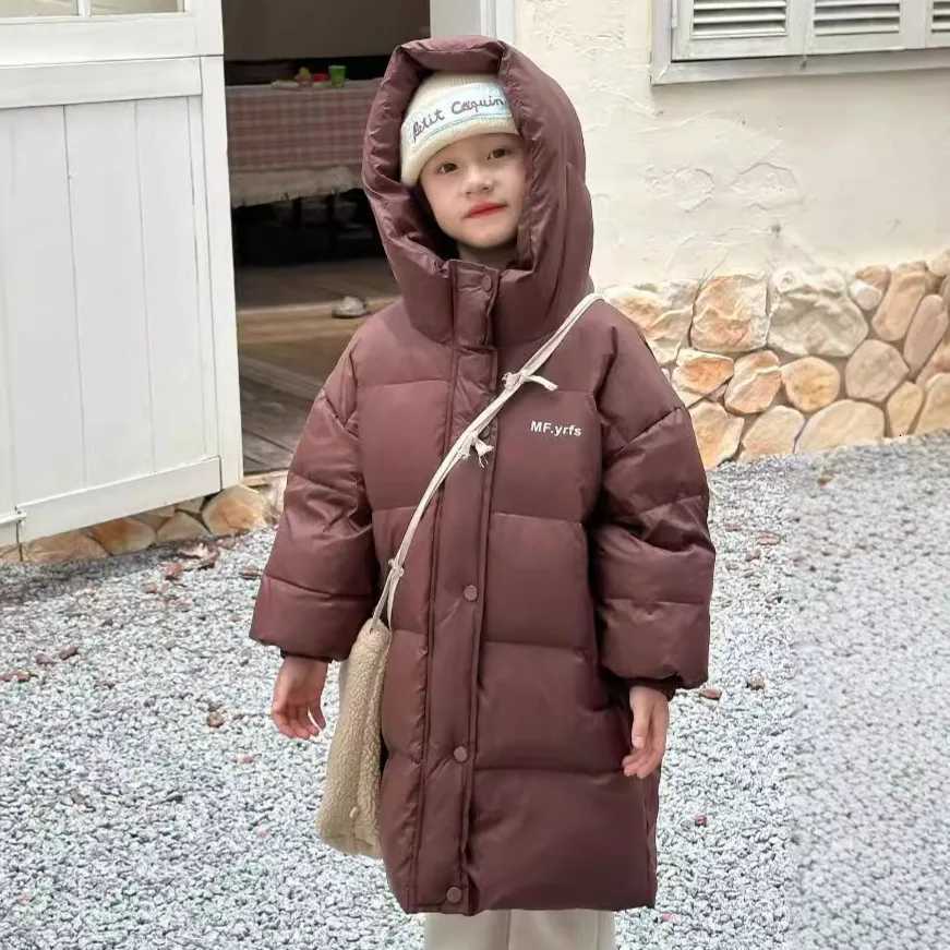 514Y Boys Girls Winter Long Down Coat 2025 New Thick KneeLength Down Jacket with White Duck Feather Loose KoreanT251016