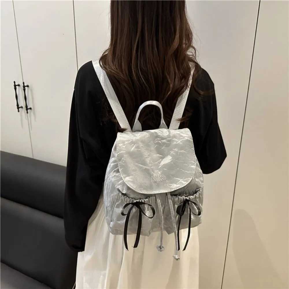Fashion Cute Knot Womens Backpack Large Capacity Solid Color Students Bookbag Drawstring Travel Bag TravelT251016