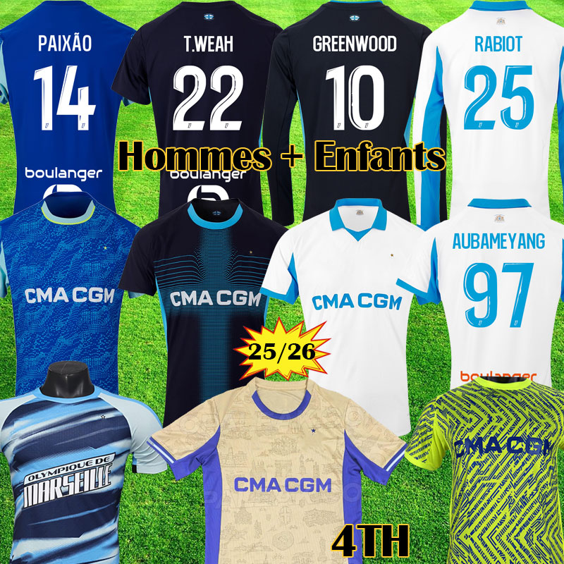 25 26 Marseile Soccer jerseys Marsei lle Jersey GOUIRI Maillot 2025 2026 GREENWOOD Player Version RABIOT Maillots de foot OM Kit 125TH HOJBJERG Kids shirts 999