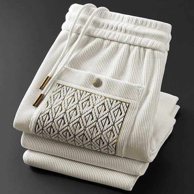 2025 new mens casual sports pants tied with feet slim fit stretch mens side striped laceup sweatpants J251016