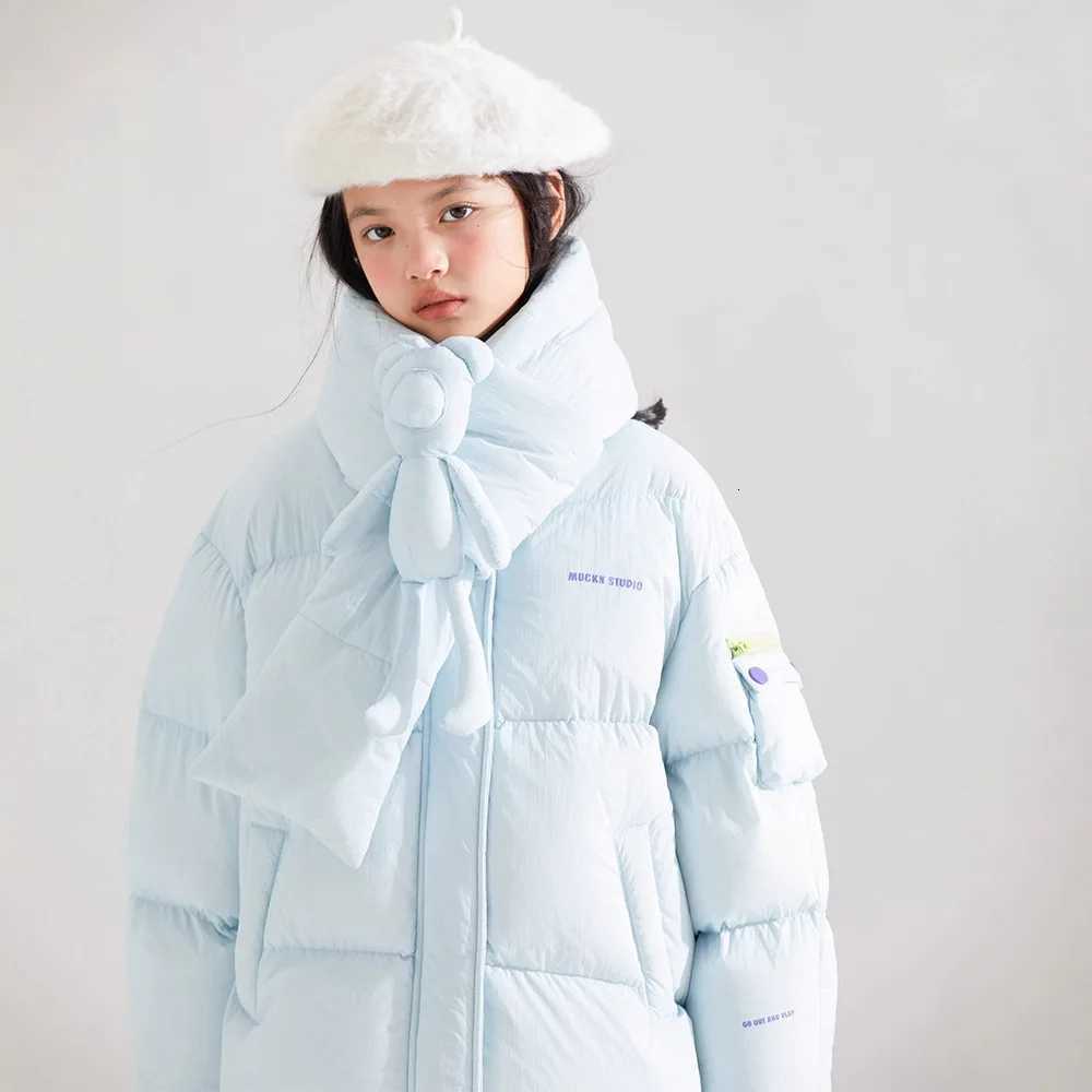 2025 New Girls Mid To Long Down Cotton Jacket Thickened Warm Cotton Jacket Scarf Cotton Jacket Kids WinterT251016