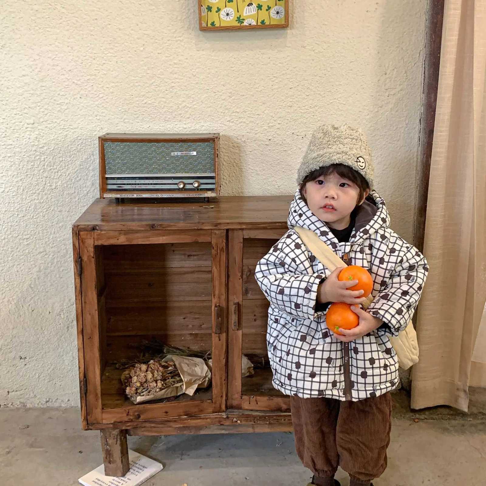 2024 Korea Style Kids Jacket Thickened Warm Winter Childrens Hooded Cotton Jacket Dinosaur Bear Boys Girls Cotton JacketT251016