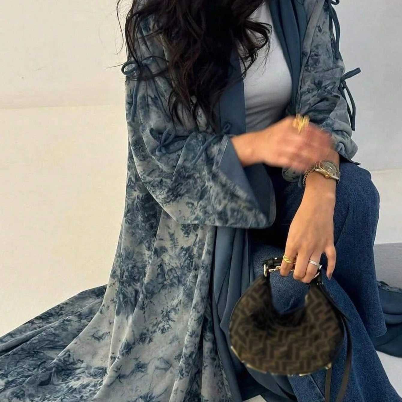 Middle Eastern Women Loose Tie Dye Abayas Casual Kaftan Arabian Maxi Dresses Full Sleeve Open Front Abaya Jilbabs Without Hajib X251016