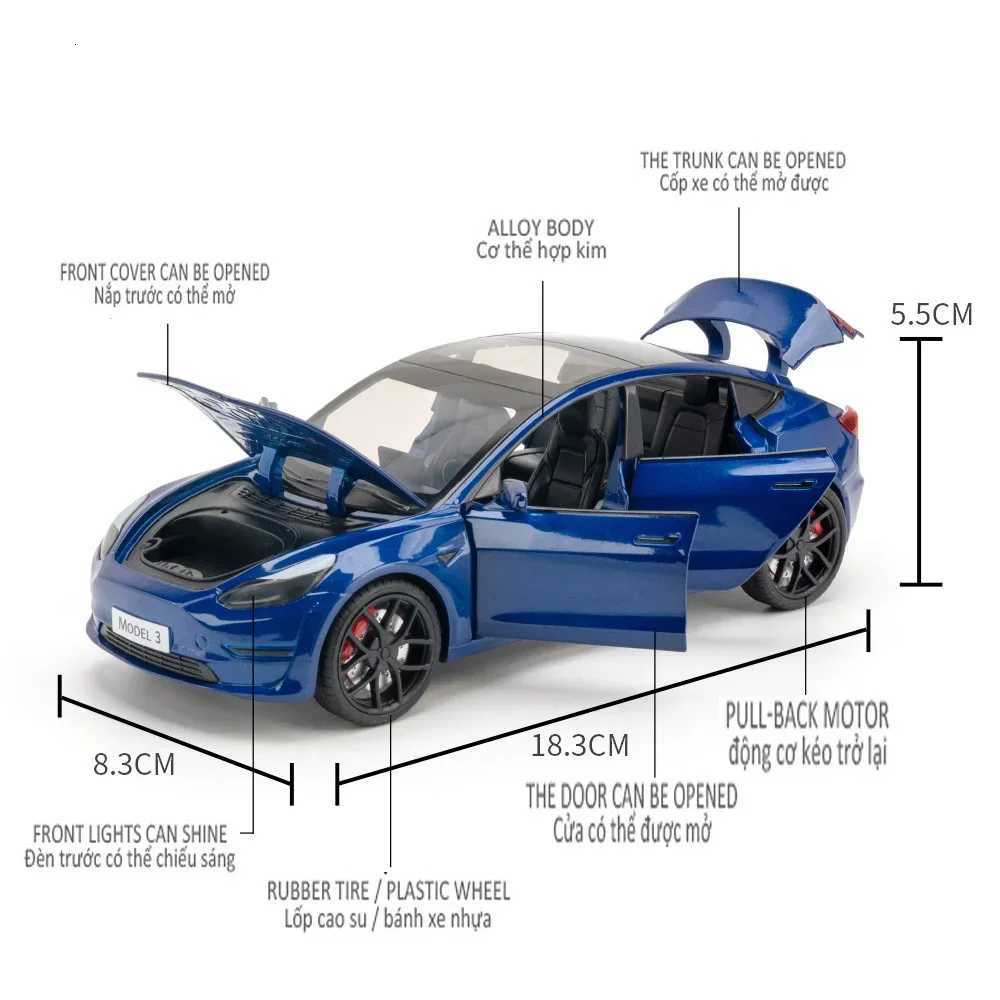 124 TESLA Model 3 Car Toys Alloy Diecasts Metal Vehicles Car Model With Sound Light Vehicle Toys For Children Gifts Collection W251016