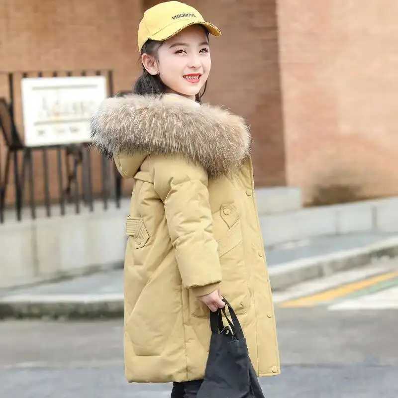 516 Y Teen Girl autumn Winter down Jacket Coat Hooded Long toddler girl clothes Parka real Fur Overcoat Warm Children ClothingT251016