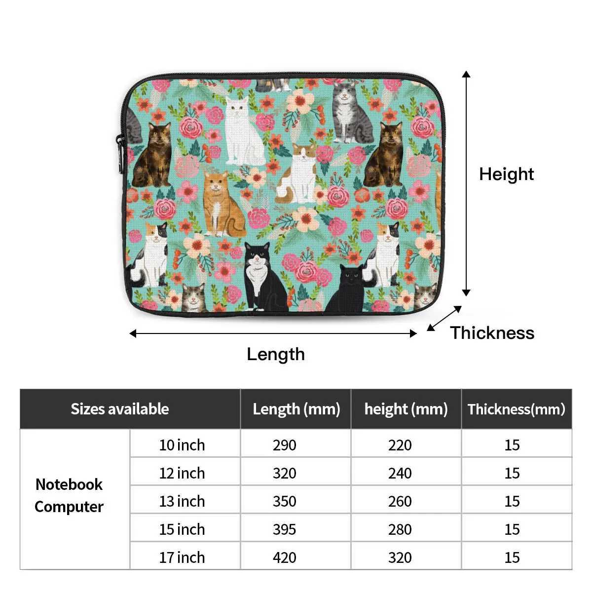 Laptop Notebook Bag Case Cats Vintage Florals Tablet Sleeve Case Animal 10 12 13 15 17 Inch Shockproof Case BagW251015