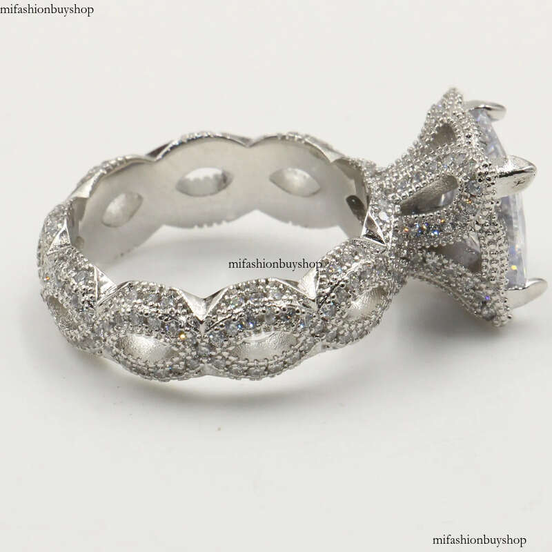 Size 5-10 Vintage Fashion Jewelry Sterling Sier Princess Cut White Topaz CZ Dia Women Wedding Band Ring For Lover Gift