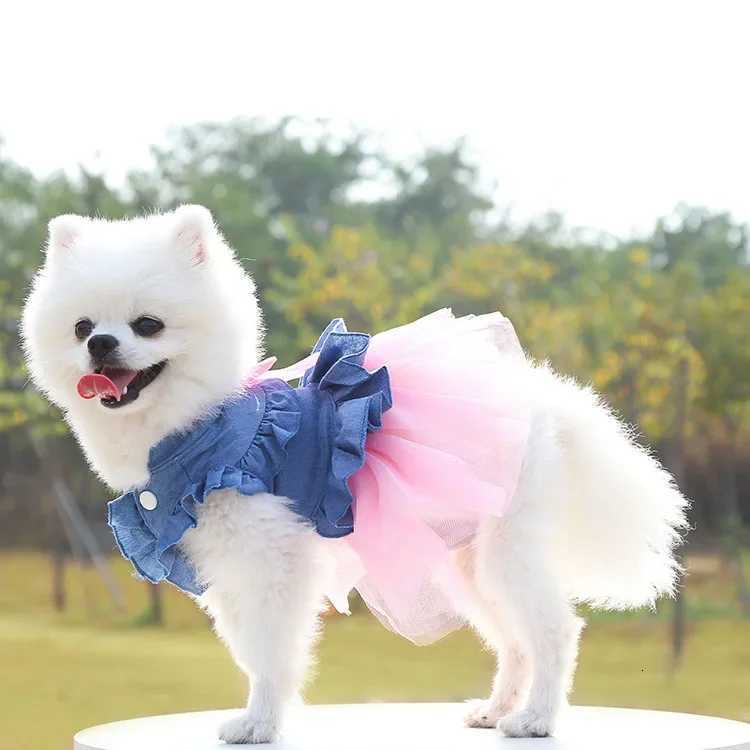 Dog Dress For Small Dogs Clothes Denim Wedding Dresses For Chihuahua Pet Princess Puppy Jeans Skirts for Pomeranian SpitzW251016