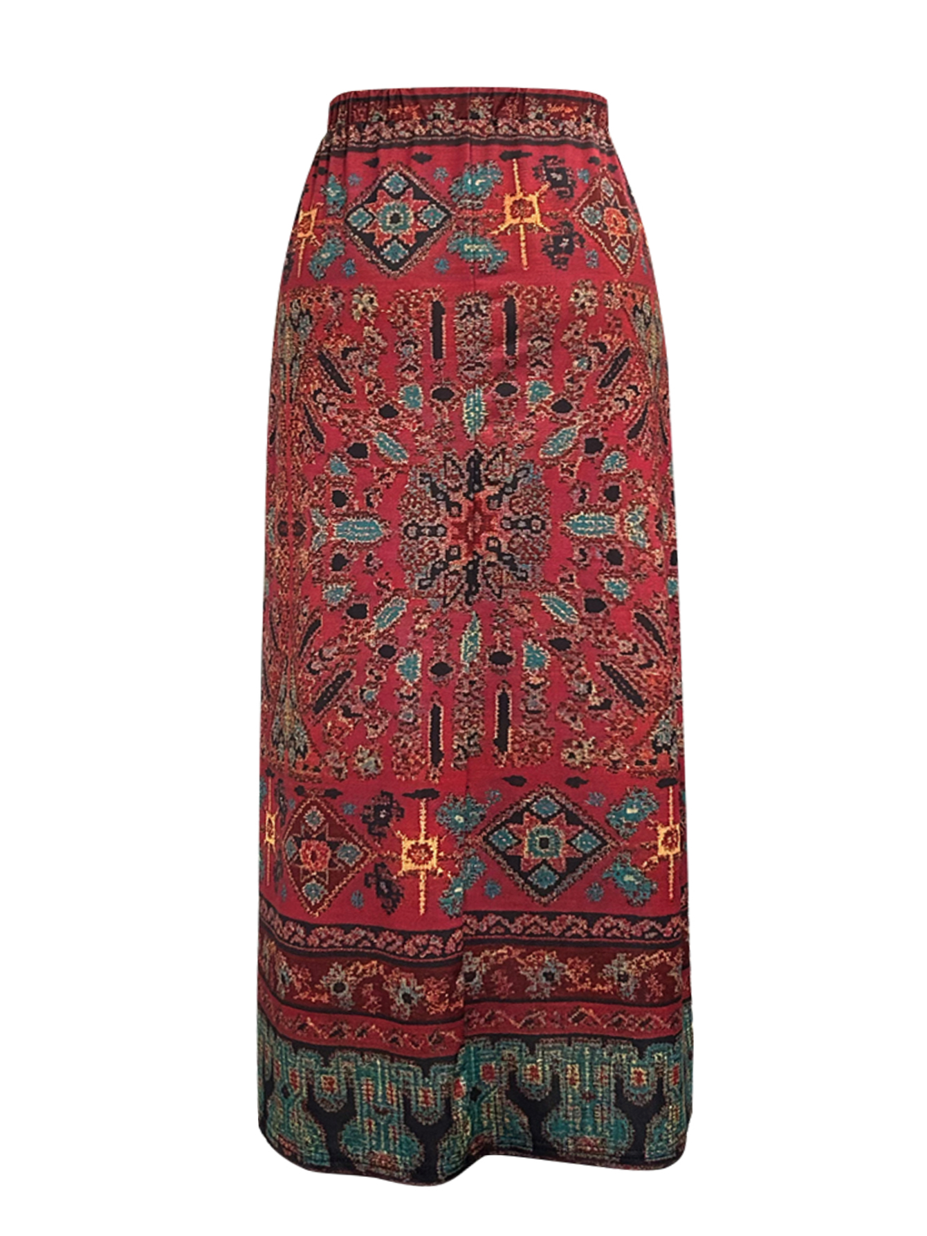 Women's Spring Summer New Ethnic Style Plus Size Midi Skirt - Brick Red Milk Silk Fashion Versatile Skirt-YL24023