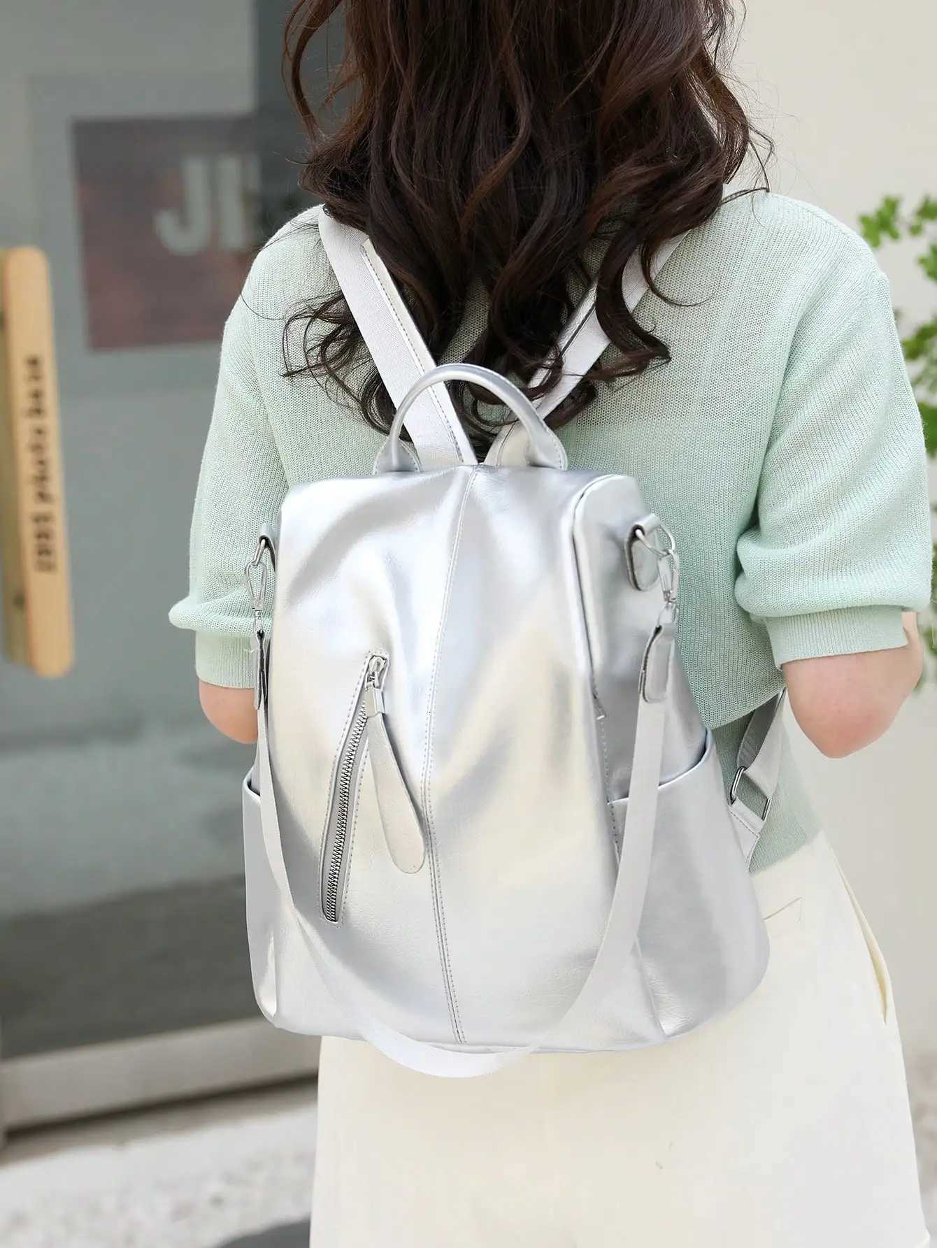 Women Simple Solid Color Large Capacity Waterproof Backpack Versatile And Fashionable Suitable For StudentT251016