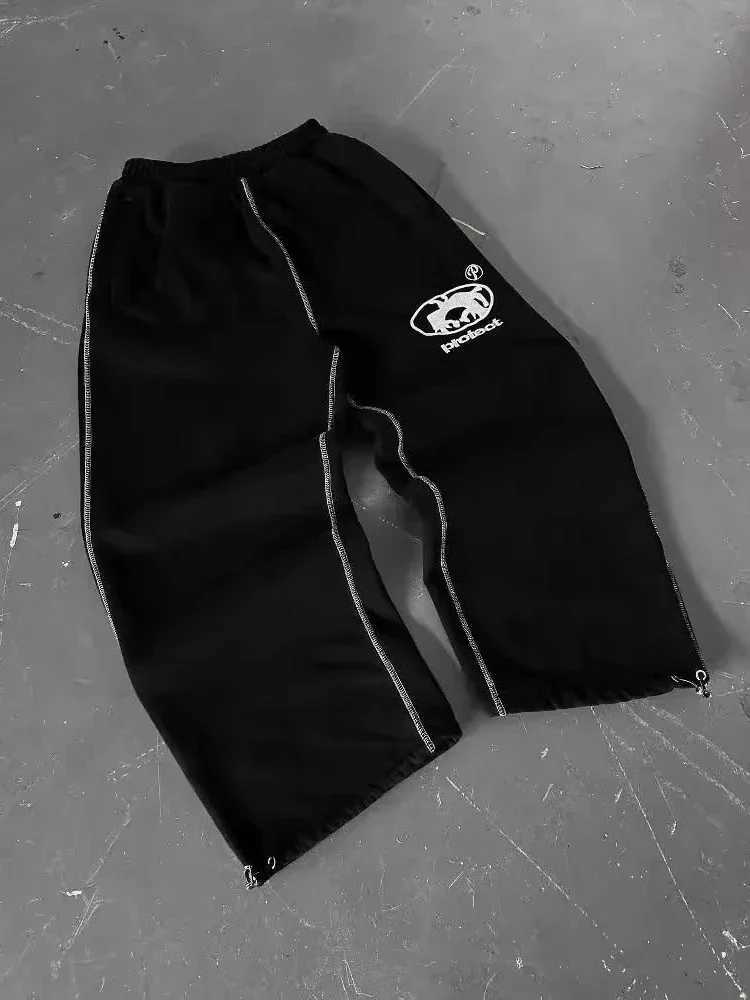 HOUZHOU Y2k Embroidery Cargo Sweatpants Women Hip Hop Streetwear Black Gray Joggers Oversize Casual Trousers Work Pants Harajuku J251203