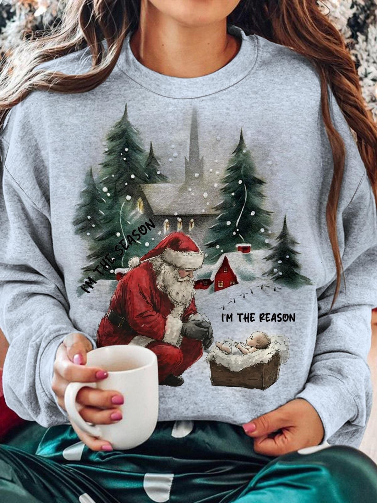 Womens sweatshirt Autumn And Winter Thanksgiving Christmas Ribbon Round Neck hoodie Women 240731