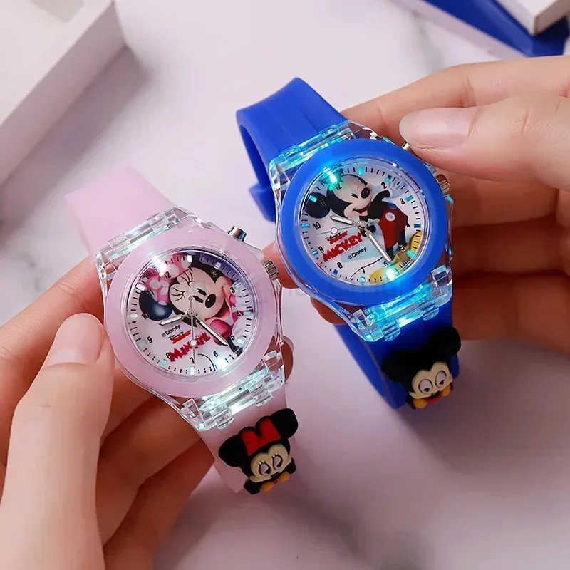 Disney Mickey Children Watches Girls Color Light Source Silicone Princess Elsa Kids Watch Boys Gift Wrist Clock H251016