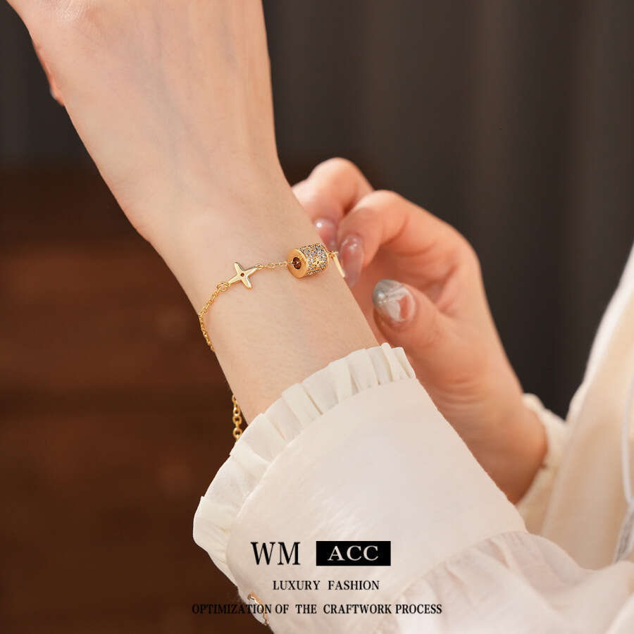 Real Gold Plated Zircon Small Waist Bracelet Fashion Commuting Versatile Exquisite Wristband Light High-end Sense Niche Jewelry ddmypluto