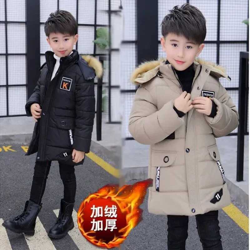 Kids 414 Years Boys Hooded Jacket Winter Thicken Keep Warm Fur Collar Zipper Coat Children Fashion Outerwear Christmas ClothingT251016