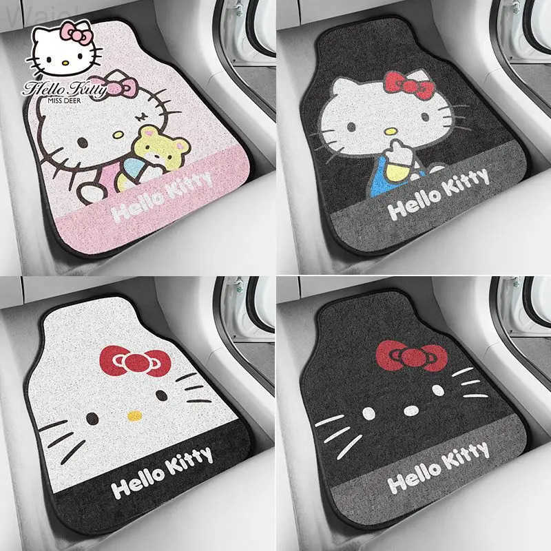 Sanrio cute Hello Kitty car wire ring foot pad universal easyclean car interior carpet floor mat protective pad Katie cat L251016