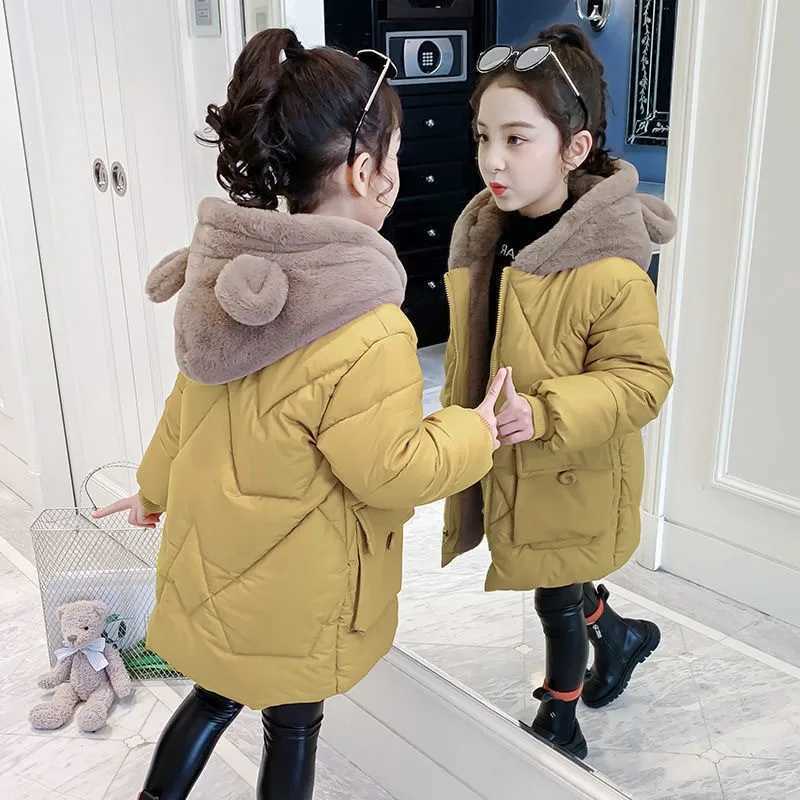 Childrens Winter Long Hooded Jackets Girls Fashion Bear Coat Teen Outerwear Kids New Parkas Snowsuit For 412 Years OldT251016