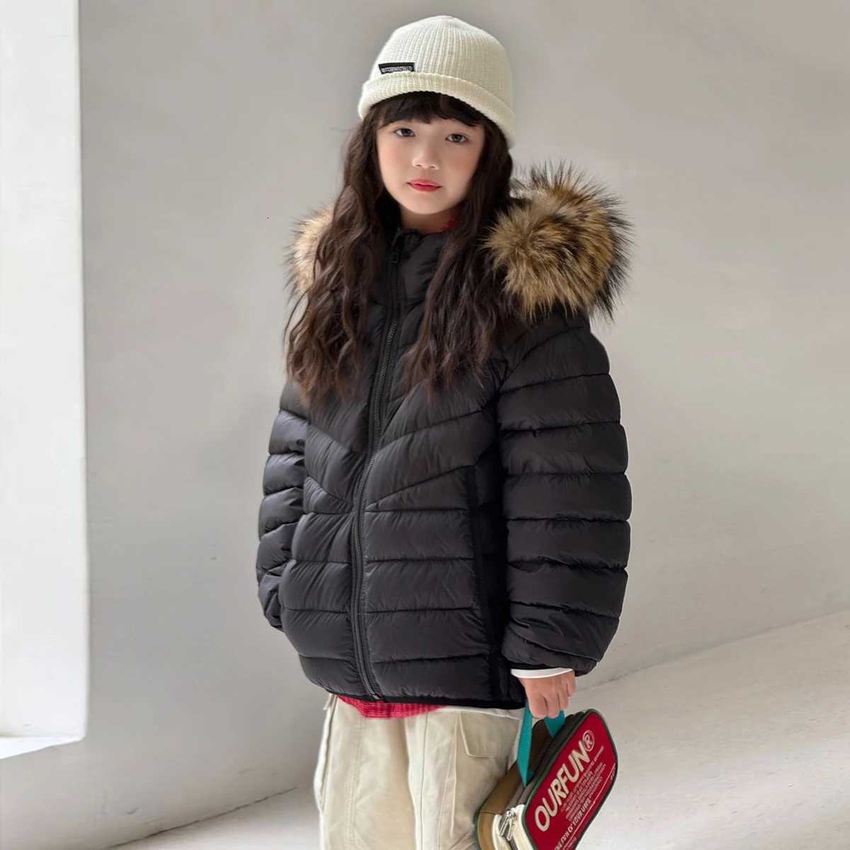 2025 New Childrens Down Jacket Lightweight Hooded Natural Fur Warm White Duck Down Girls Jacket 616 year Boys Coats RM208T251016
