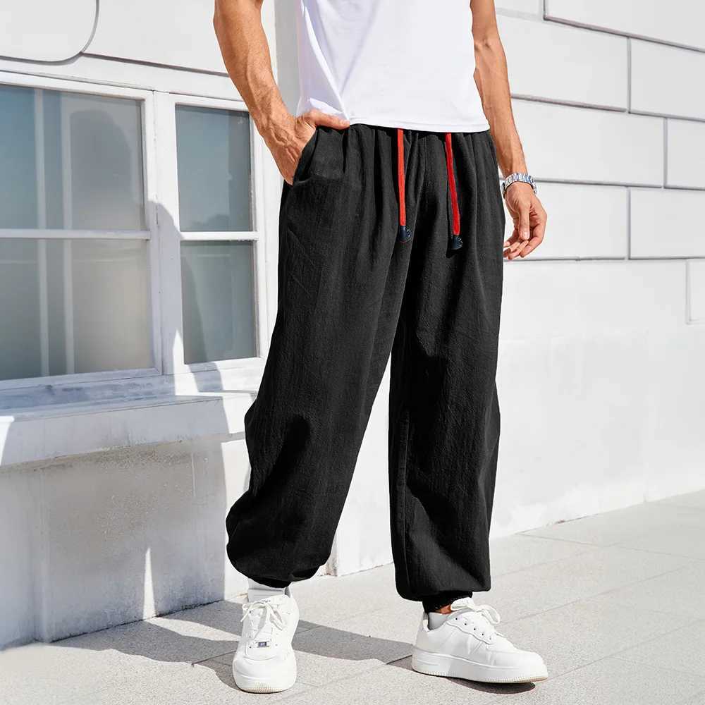Mens Harem Pants Loose Fit Chinese Style Cotton Linen Solid Color Cozy Sweatpants Joggers High Quality Male Casual Trousers J251203