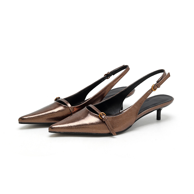 Women's Fashion Bronze Pointed Toe Stiletto Heel Slingback Pumps - Artificial Leather Slip-On High Heels-36232
