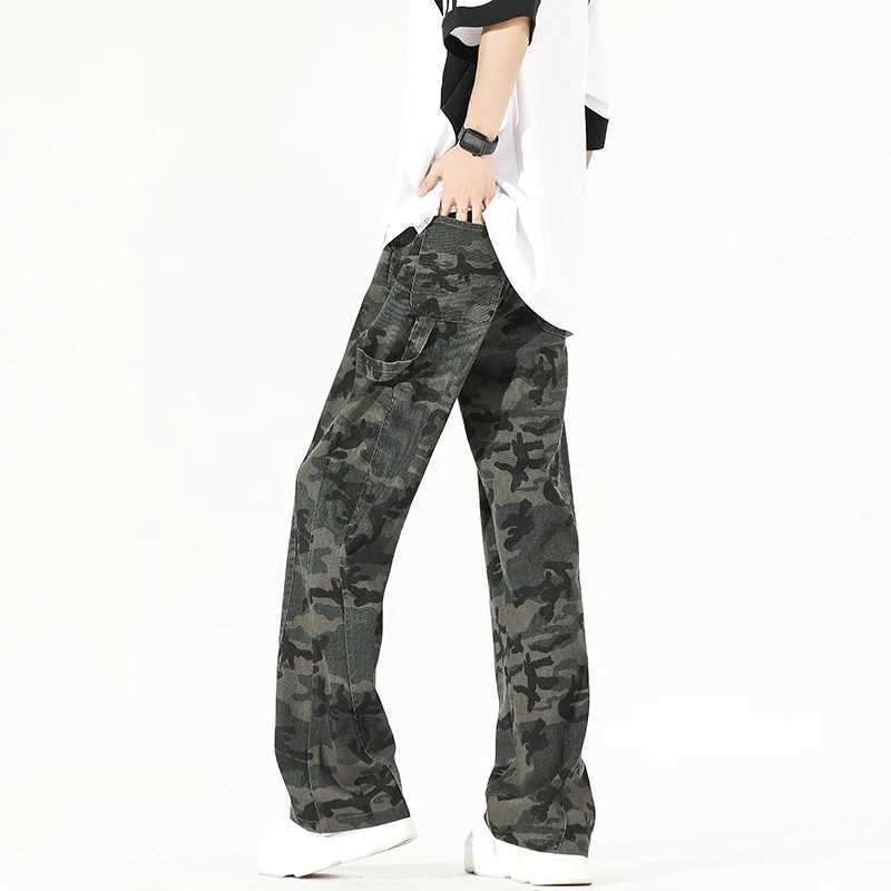 Extra Long Length Casual Jeans American Vintage Autumn Camouflage Workwear Pants 190 Tall Men Flared Trousers 115cm Pants J251203