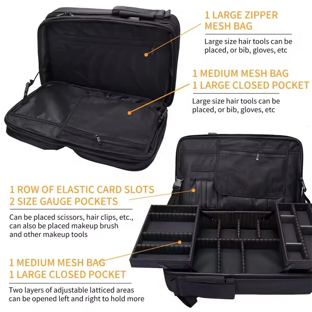 Makeup Travel Backpack with Sliding Large Cosmetic Storage Organizer Bag Trays Adjustable Dividers Partition Barber Tools Bag 251011