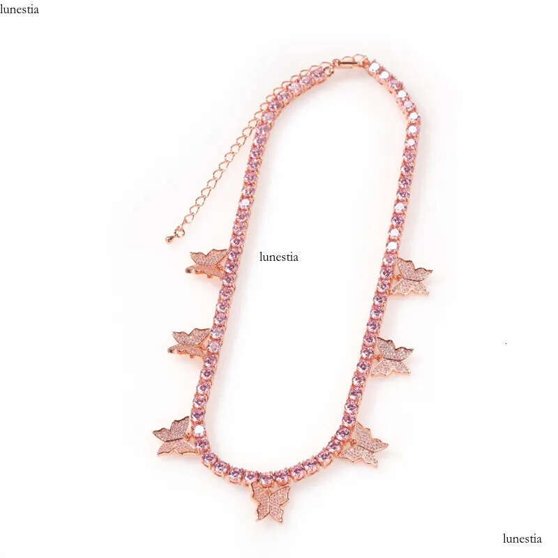Fashion Butterfly Tennis Chain Necklace Mens Womens HIP HOP Jewelry Gold Sier Pink Iced Out Dia Chains Necklaces