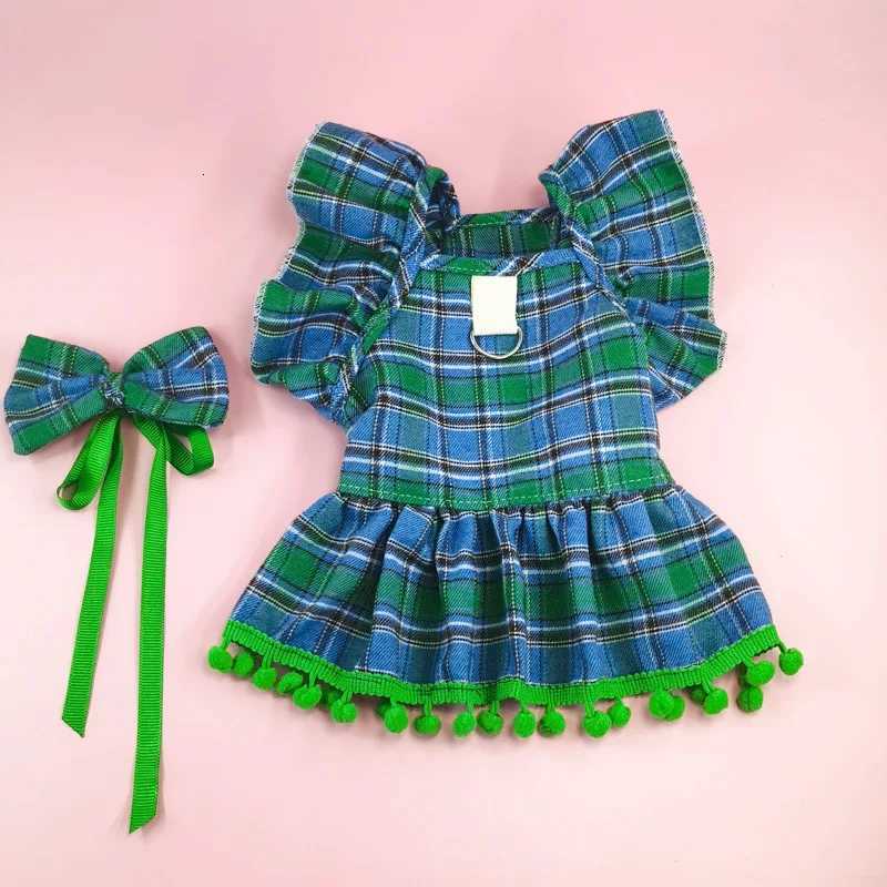 Christmas Pet Dresses Ruffled Sleeves Autumn Winter Clothes For Cats Dogs Red Plaid Elegant Princess Style Dresses HolidayW251016