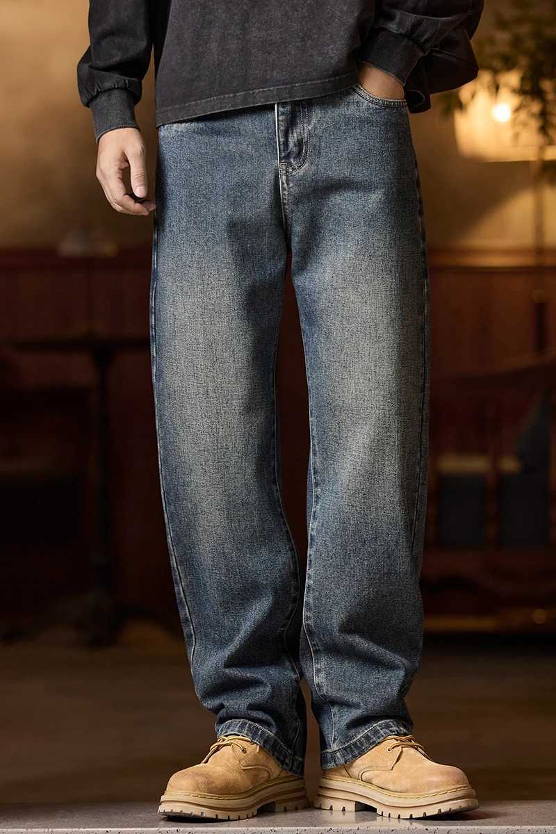 Mens Elastic Waist Jeans Relaxed Fit Mens Blue Jeans with Elastic Waist with Zipper and Button J251016