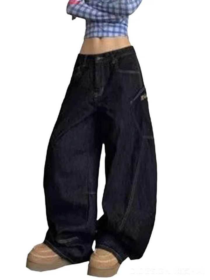 Designer Oversized Womens High Waisted Wide Leg Jeans with Big Pockets Vintage Y2K Streetwear Baggy Trousers Hip Hop Fashion W251015