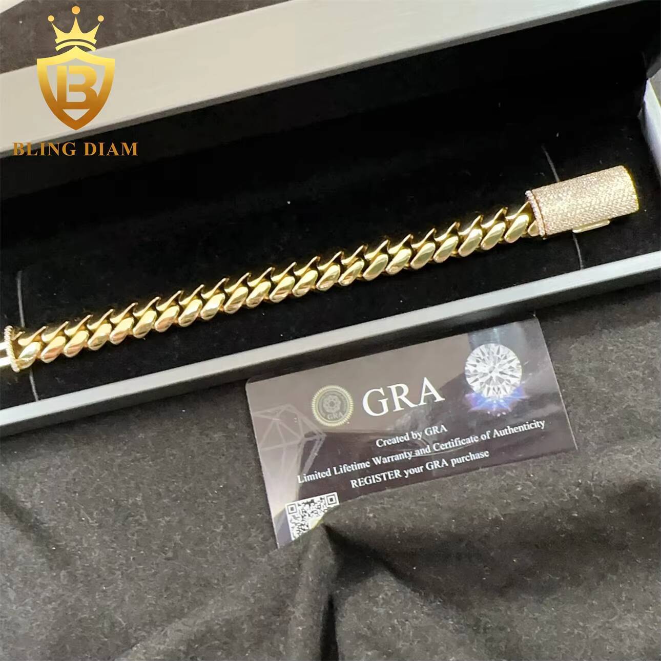 Moissanite Cuban 12mm 925 Sterling Silver Iced Out VVS Moissanite Clasp Hio Hop Jewelry Plain Cuban Bracelet