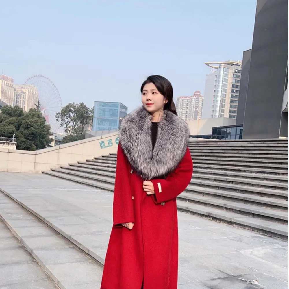 2025 Winter women Silver Fox Fur Collar Full LeatherReal Plush Coat Leather Jket Scarf Shawl Fur Collar S251015