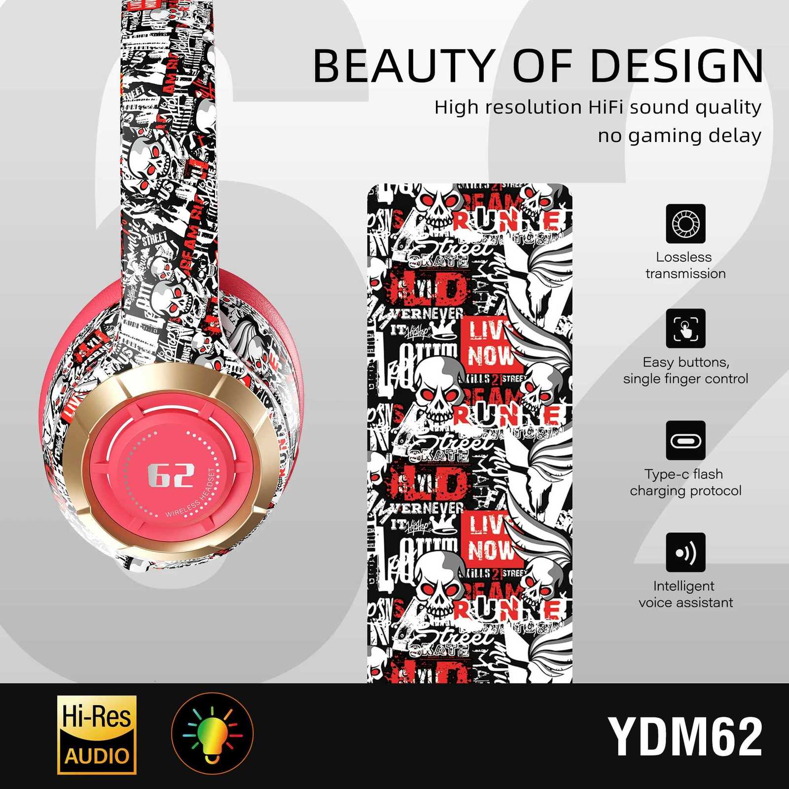 TWS 53 Headphones HiRes Audio Over Ear Wireless Headset Professional Studio Monitor DJ Headphones supports TF card Z251015