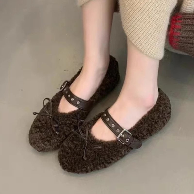 Fur Women Flats Shoes Bow Suede Loafers Short Plush Casual Sport Shoes Winter Woman Sneakers Fashion Walking Zapatos 251013