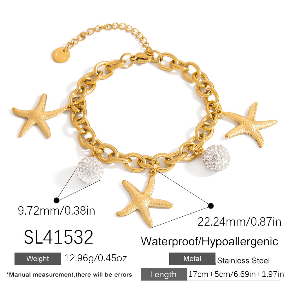 Stainless Steel Bracelet Vacation Style Personality Ocean Series Shell Heart Sun Pendant Jewelry
